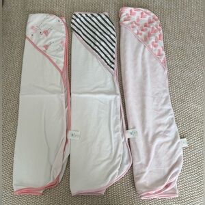 Cloud Island Pink and White Baby Hooded Blankets, set of 3